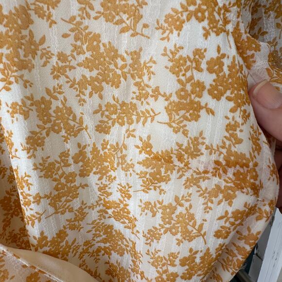 NWT Y.A.S. Mustard Yellow Floral Faux Wrap Maxi Dress M Cottagecore Fall - Picture 3 of 8